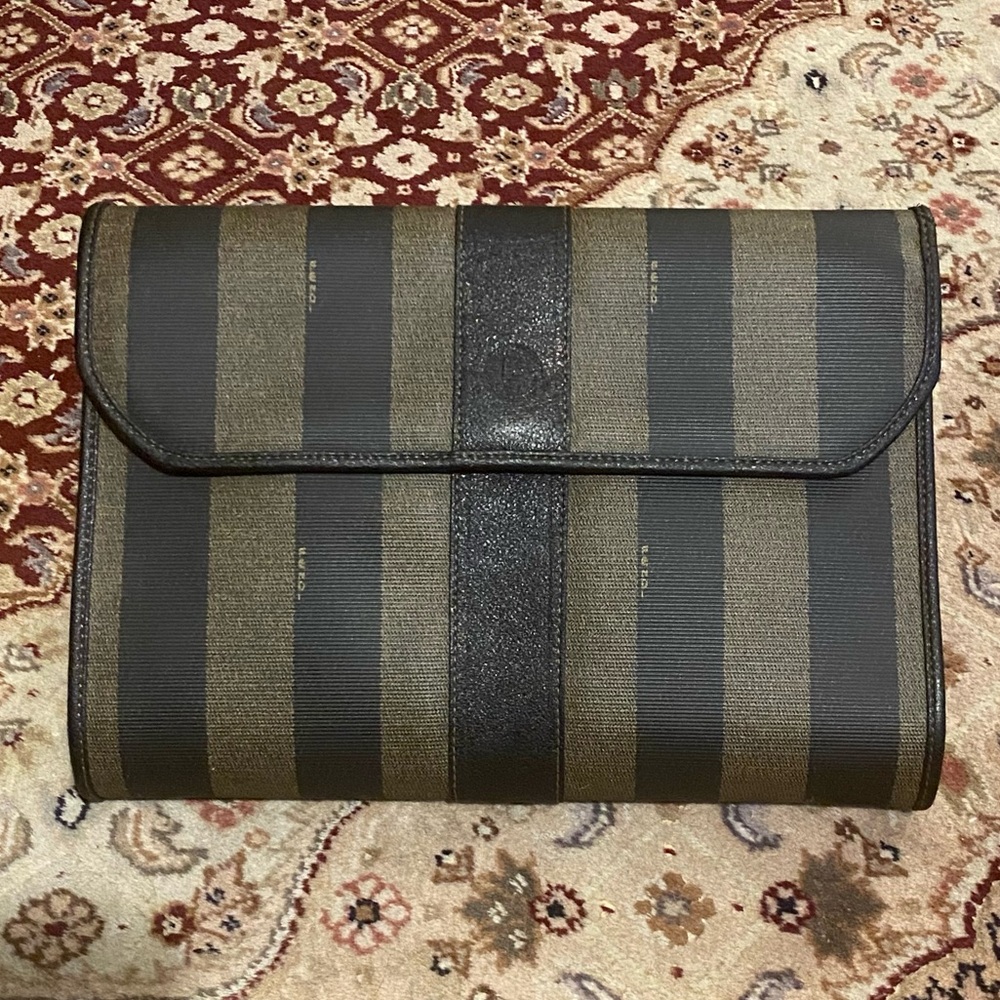 Fendi Brown and Black Striped Clutch Bag - Picture 2 of 16